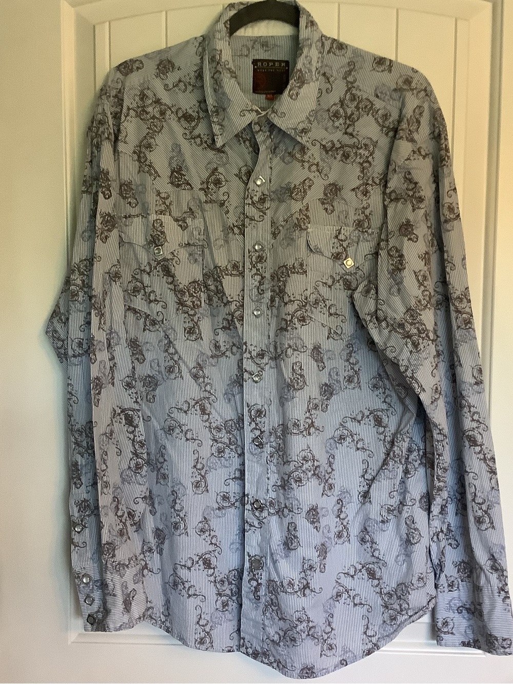 Roper Light Blue Button-Down Shirt with Brown Floral Scrolls